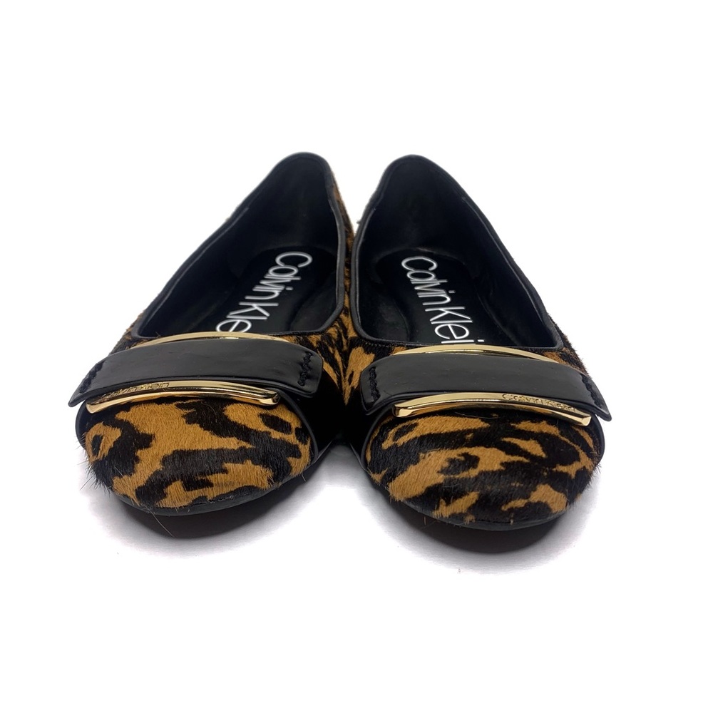 Calvin Klein Oneta Leopard Print Calf Hair Leather Embellished Ballet Flats - 7 - Picture 2 of 7